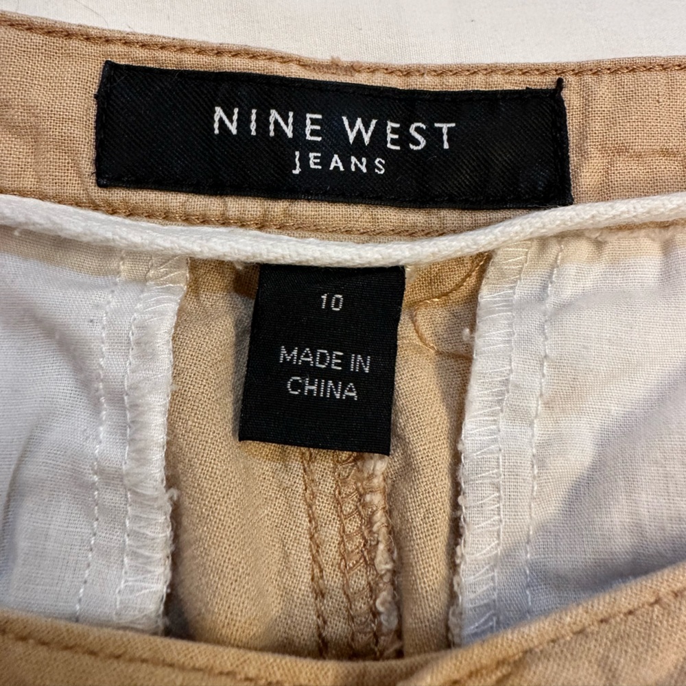 Nine West Jeans Tan Linen Rayon Boho Cropped Pants Sz 10 - Picture 7 of 8